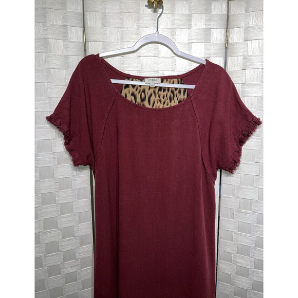 Umgee Womens Wine Animal Back Fishtail Scoop Tunic Dress Size Large Fall Boho - Picture 11 of 15